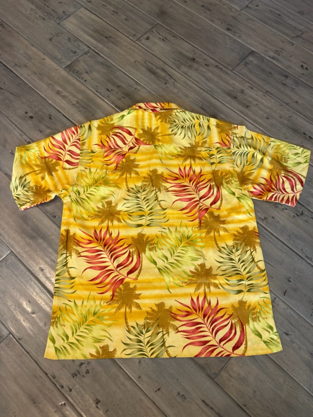 Tommy Bahama Yellow Silk Tropical Leaf Camp Shirt - Picture 3 of 5